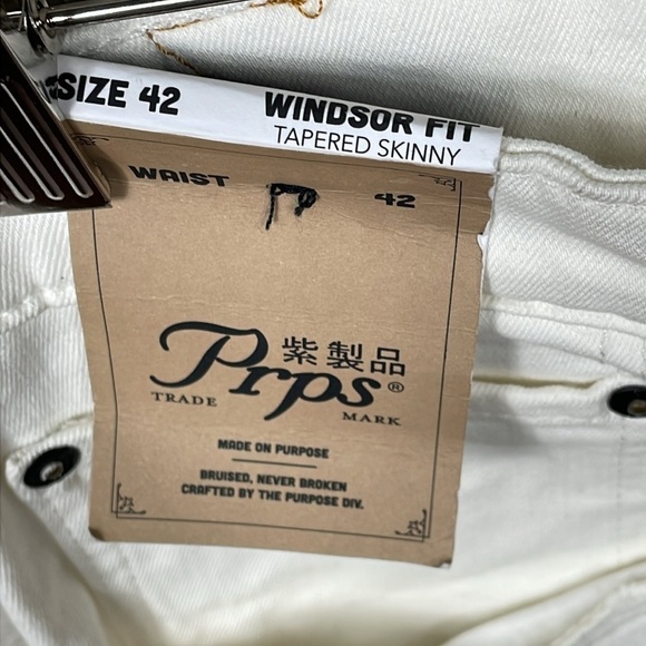 NWT Prps Windsor Fit Tapered Skinny Jeans White Distressed Japanese Denim 42 - Picture 6 of 16